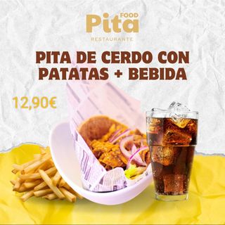 Pita de Cerdo + patatas y bebida 