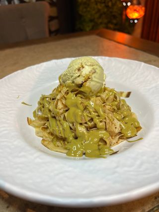 Špageti palačinke pistaći + sladoled pistaći