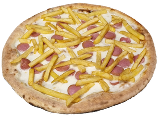 Pizza bianca wurstel e patatine