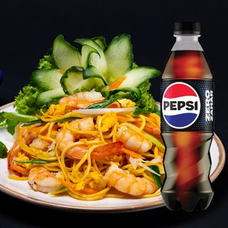 Meniu paste cu creveti + Pepsi
