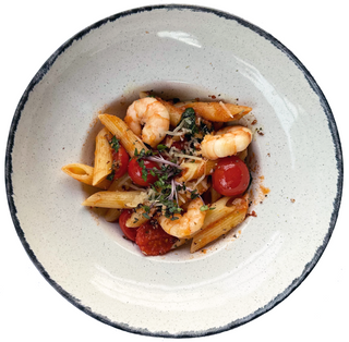 Пене з креветкою та томатами черрі