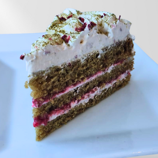 Tarta de Té Matcha y frambuesas