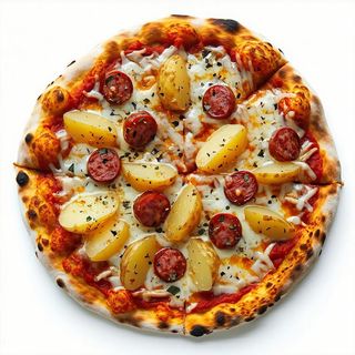 Pizza tonda - patate lesse e salsiccia