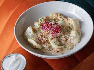 Pierogi z boczkiem i grzybami