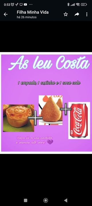 Empada de Galinha + Coxinha de frango com Catupiry+ Coca-cola