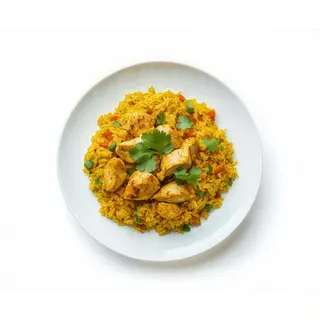 Arroz Con Pollo, Puerro, Brote De Soja Y Huevo
