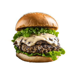 Hamburguesa con champiñones y patatas