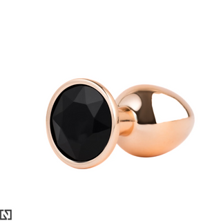 N69 korek analny aluminiowy rose gold S czarny kryształek 130471B