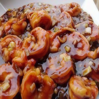 Gambas con salsa de ostras