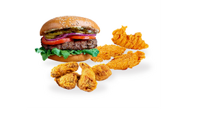 Standard burger, 3 szt stripsy i 4 szt panierowane skrzydełka