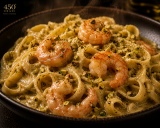 Tagliatelle con Gambas & Pistacho