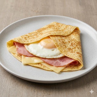 Crep con queso, jamón dulce y huevo
