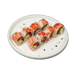 95. Uramaki De Salmón Con Aguacate Y Atún Con Massago (8 Uds.)