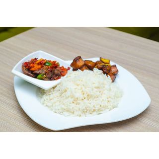 White Rice With Dice Bokoto and Plantain