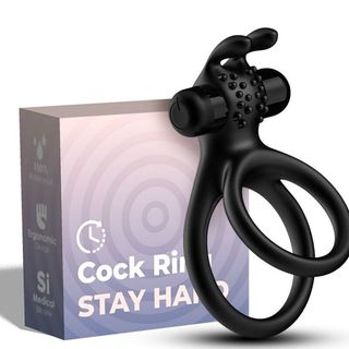 Anel Vibrador Duplo Viajante Para Casais Coelho Preto