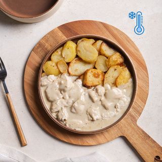 Solomillos de pollo al roquefort con patatas