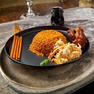 Jollof Rice , Salad And Chicken