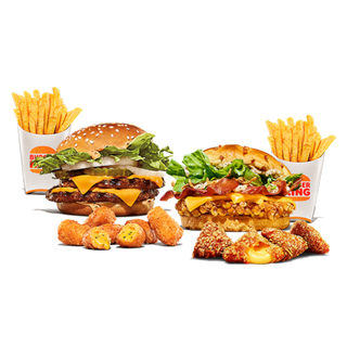 2 Hambúrgueres + Acompanhamento À Escolha + 2 Porções De Batatas Fritas