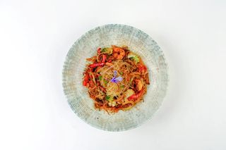 Wok лапша фунчоза с креветками