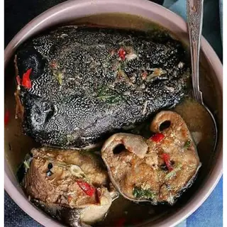 Full Catfish Pepper Soup with Plantain