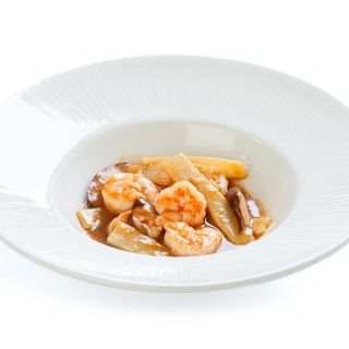 197. Gamberi con funghi e bambù