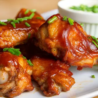 Alitas de Pollo Salsa SWEET EYE WHISKEY BBQ y Patatas Naturales
