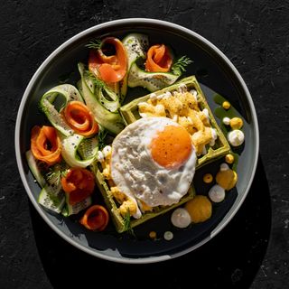 Waffles with salmon & egg