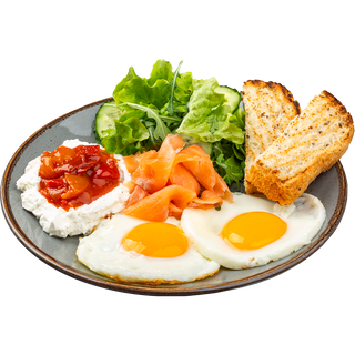 Яєчня із лососем та зерновим хлібом(вин)