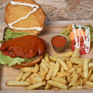 Chicken Tikka Burger With Fries & Melted Cheese (NEW)