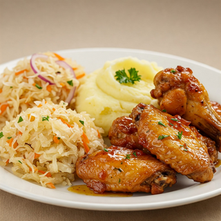 Aripioare De Pui La Cuptor Cu Piure si Salata Varza 400Gr