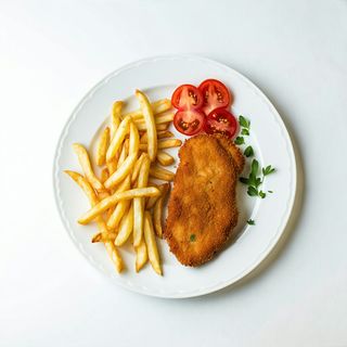 Шницел от свински котлет с пържени картофки (350г)