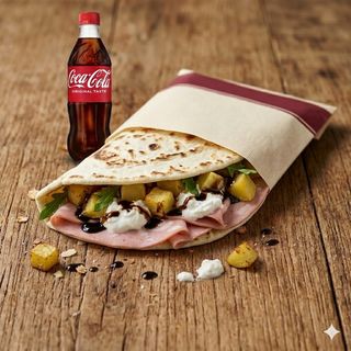 Mortadella, patate al forno, stracchino e glassa d'aceto + bibita