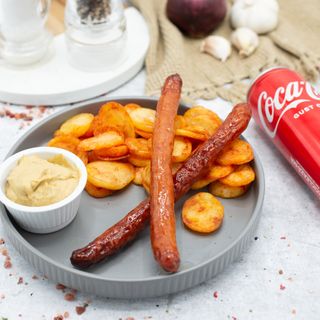 Grilled sausages,Coca Cola