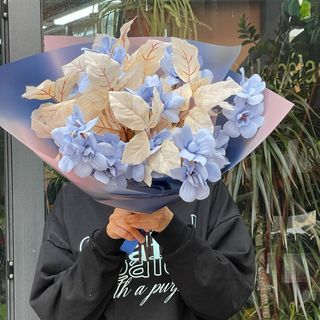 4 tiges Bleu & 1 tige Saumon Enchanté Artificiel