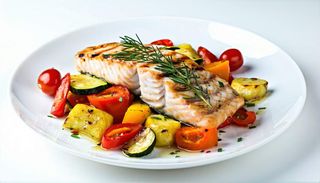 Ryba z warzywami i grzybami