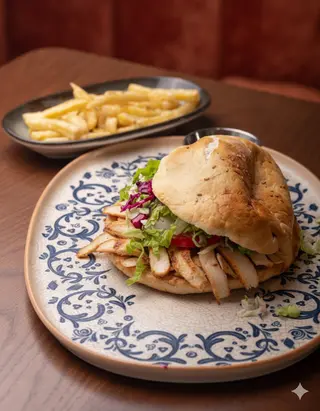 Döner De Poulet Façon Allemande  Sandwich avec frite.  (Shawarma)
