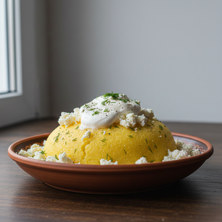 Mămăligă cu brânză și smântână