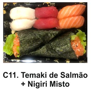 C11. Temaki de Salmão e Nigiri Misto