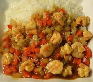 Gamberetti in Salsa Chili e Riso Bianco