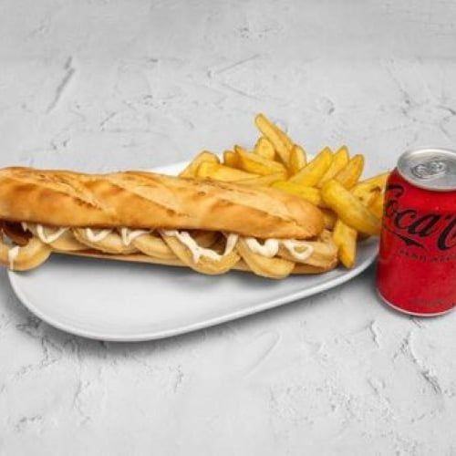 Menú 4 - Bocadillo de calamares + patatas fritas + Bebida