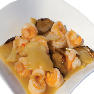 Gamberi con funghi e bambù