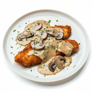 Snitel de pui cu sos de ciuperci