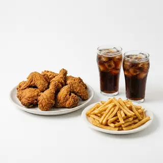 12 Piezas De Pollo + 2 Patatas + 2 Bebidas