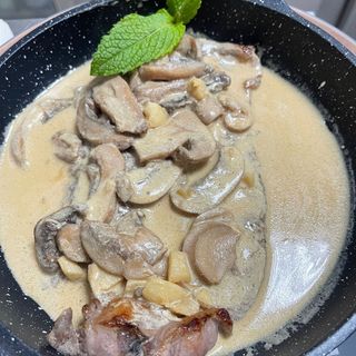 Bife da vazia com cogumelos 
