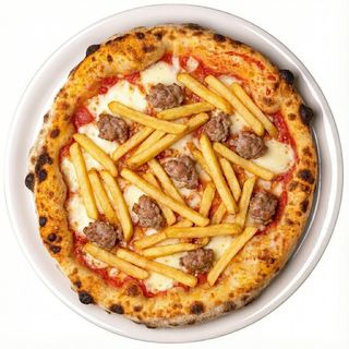 Margherita con patatine fritte e salsiccia