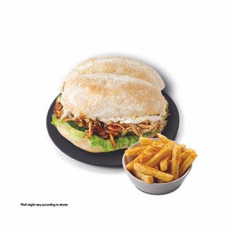 Pulled Chicken Burger + choice of side