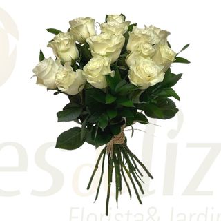Ramo 12 Rosas Brancas e atado de ráfia