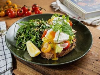 D-Avo on toast with eggs