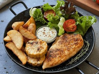 Стейк курячий з картоплею та овочами (470g)