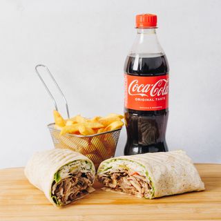 Veliki kebab u tortilji sa malim pomfritom i piće